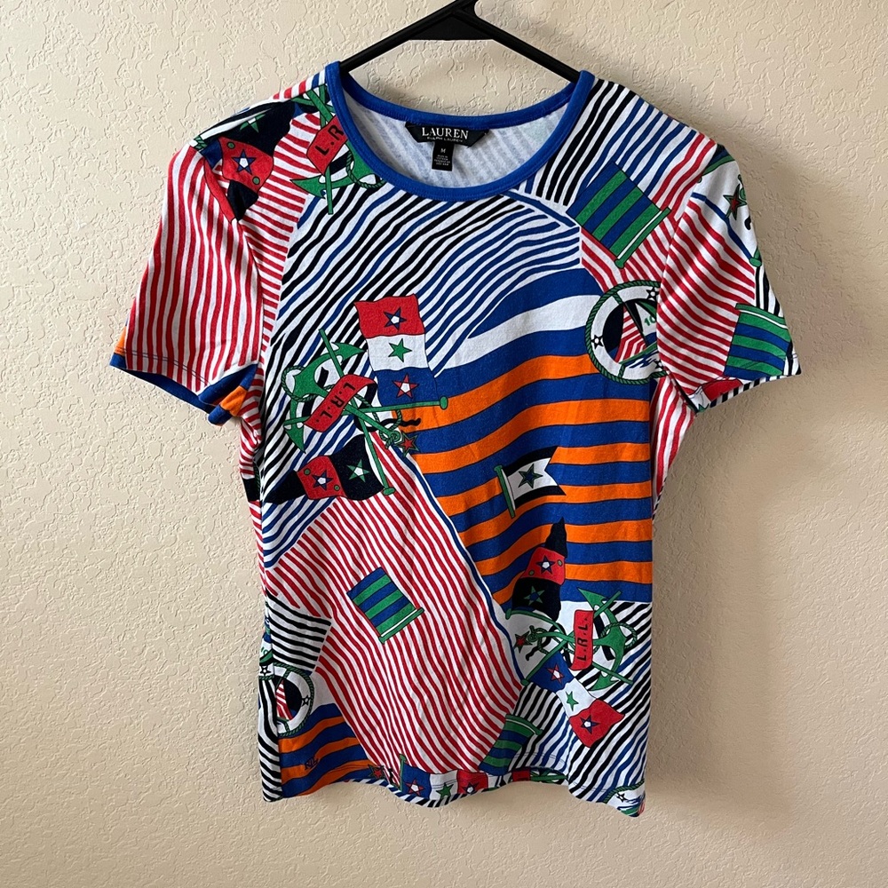 Lauren Ralph Lauren Women’s Nautical Print Cotton Scoop Neck Shirt Size M